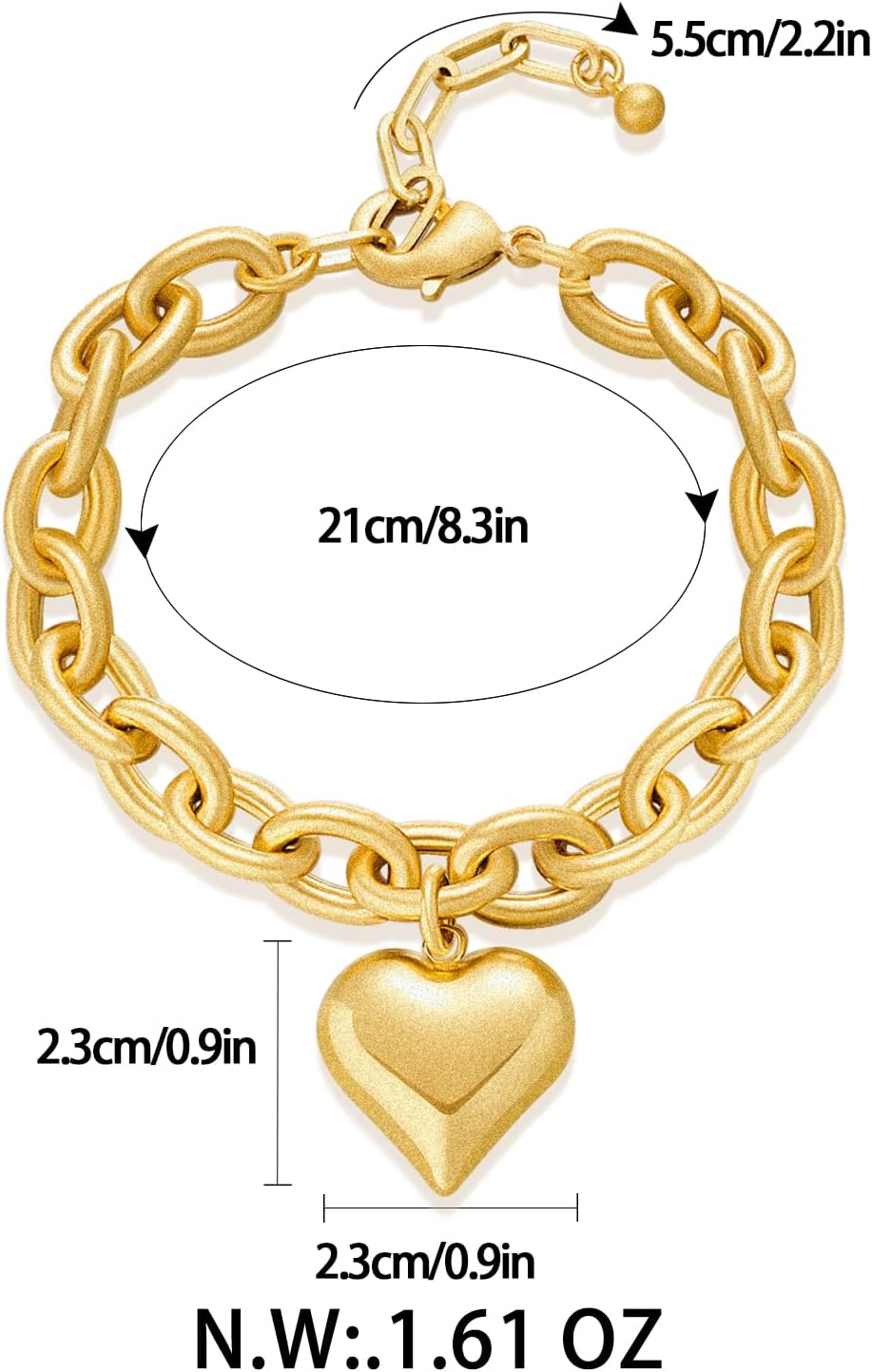 CLASSYZINT Heart Bracelet for Women Puffy Heart Charm Bracelet Link Chain Bracelet Adjustable Link Bracelets - Image 5
