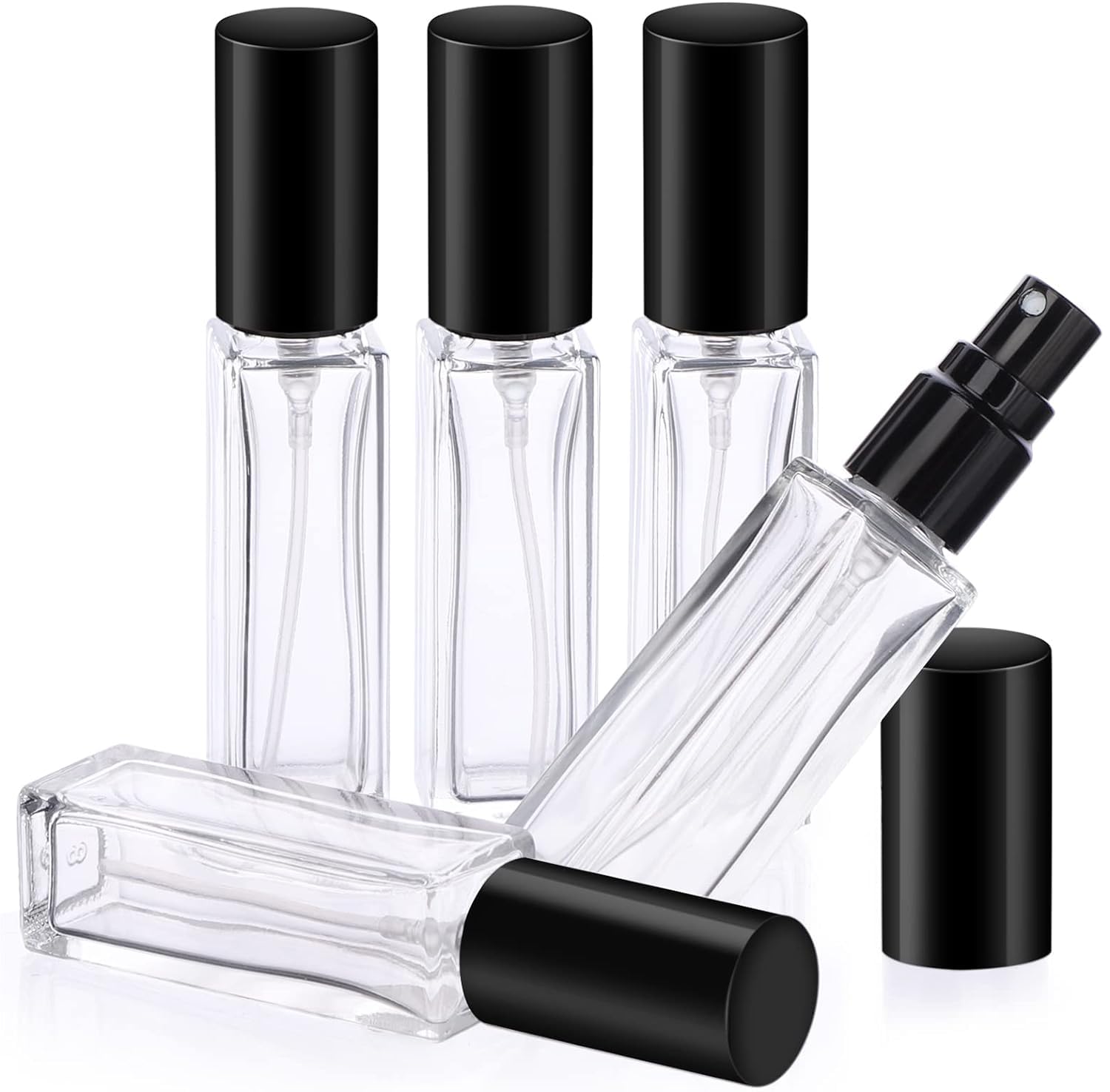 Hunky Dory 6pcs 8ml Sqaure Transparent Empty Glass Pen Spray Bottle Refillable With Black Pump And Black Cap Toner, Perfume, Attar, Lotion, Moisture,Bottles-image-15