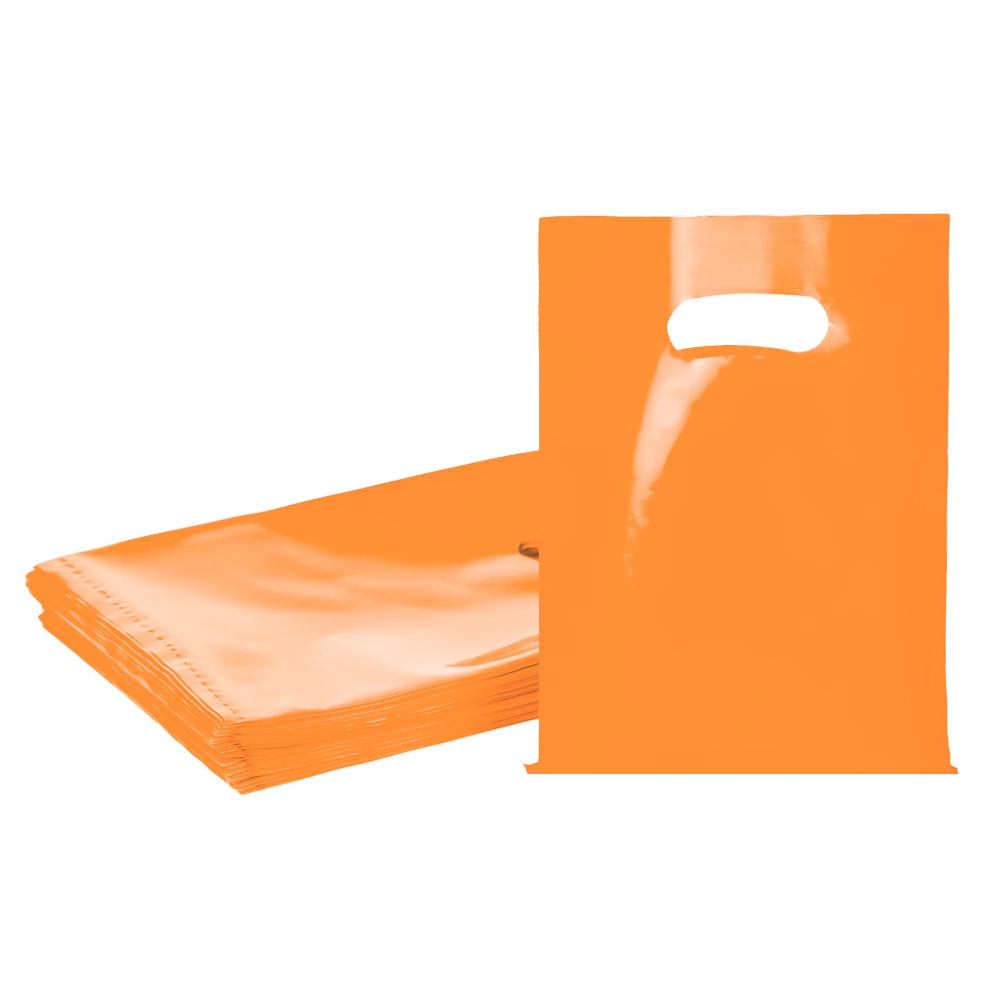 VieFantaisie Orange 100 PCS Small Gift Bags, 6"x8" Goodie Party Favor Bags with Handle, Treat Retail Pouches for Kids Birthday, Christmas, Small
