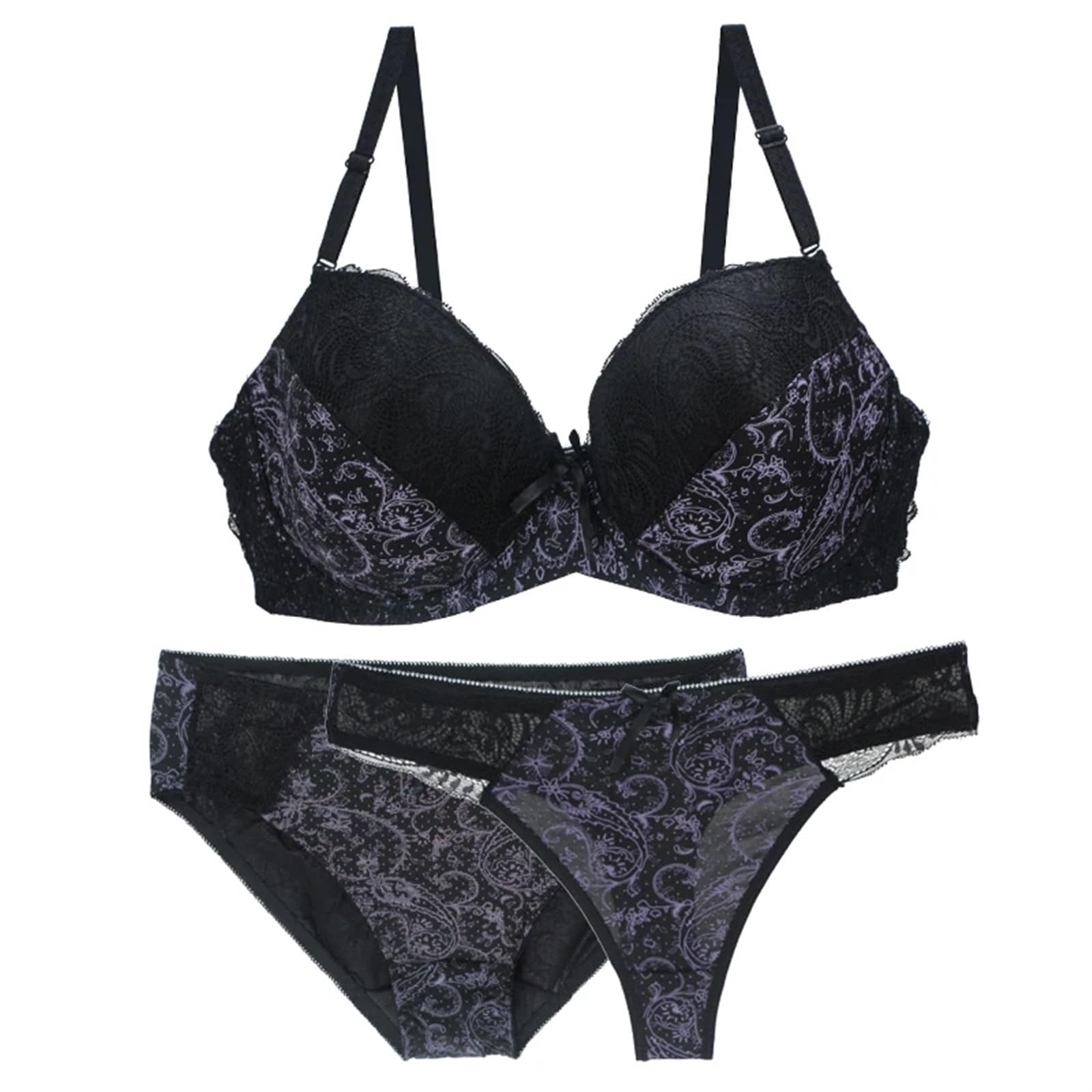 Bragas Braguitas Tangas Conjuntos de sujetador push up sin costuras for mujer, ropa interior de 3 piezas, copa BCDEF, lencería beige, negra, azul, morada, roja y blanca, tallas grandes(Red,75D)