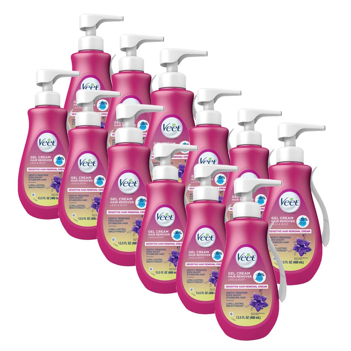Veet Sensitive Skin Formula with Aloe Vera and Vitamin E, Dermatologically Tested Hair Removal Gel Cream 13.5 Fl Oz. for Legs & Body (12 Pack)