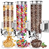 Food Dispenser Wall Mounted Grain Dispenser, Cereal Dispenser with Cup, Dry Food Dispenser Wall Mounted Triple Cereal Dispenser, Candy Dispenser Grain Dispenser for Kitchen Store Nut Coffee Beans 4.5L