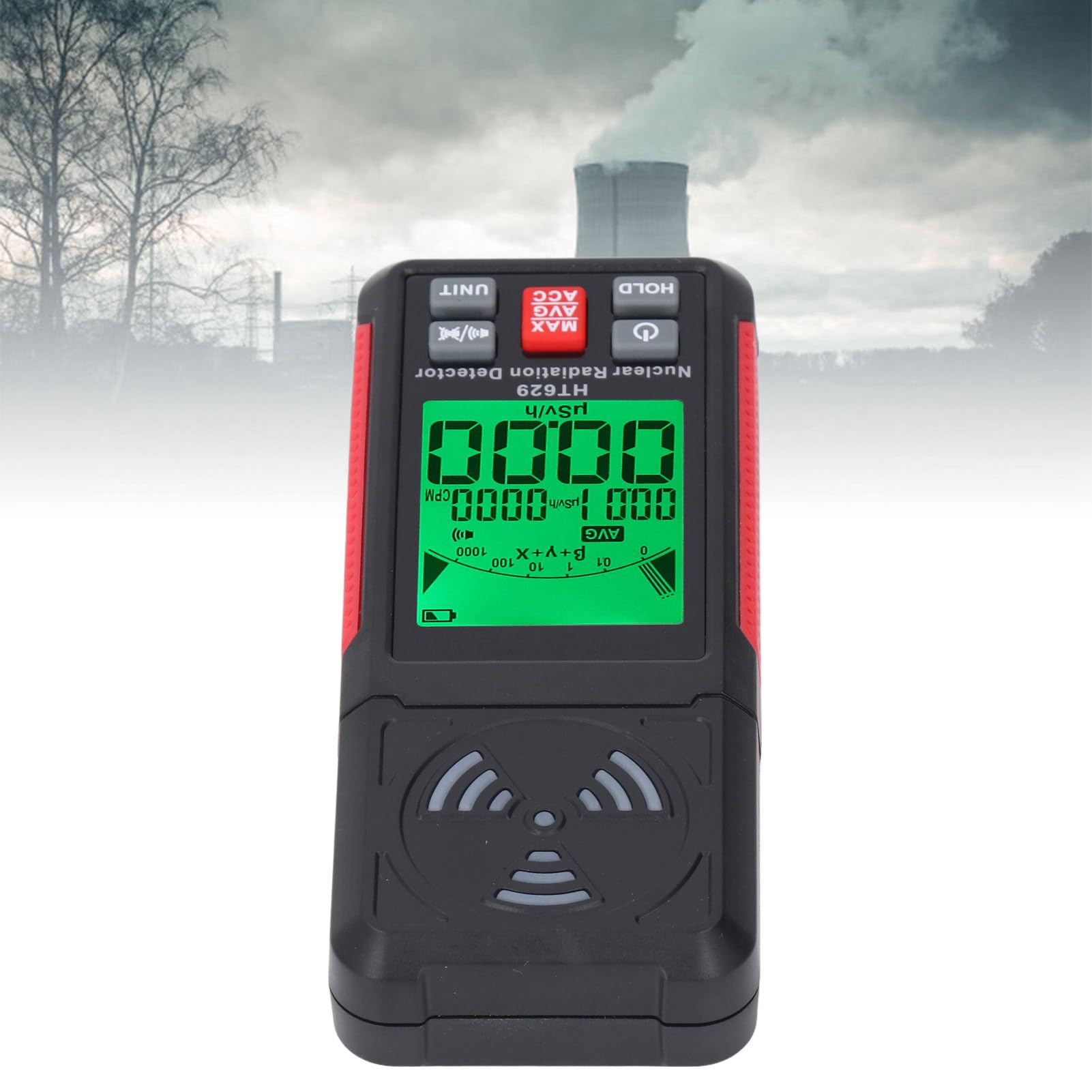 HT629 Detector de Radiación Nuclear Portátil Monitor Medidor Alta Sensibilidad 0.00μSv/h‑50000μSv/h Alarma de Luz Sonora Bajo Consumo de Energía para Inspecciones de Oficinas en
