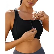 Womens Zip Front Sports Bra Wireless Post-Surgery Bra Padded Strappy High Support Yoga Exercise Athletic Bras