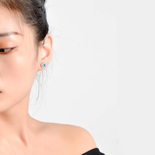 Miniatura 2 de AOBOCO - Aretes redondos tipo dormilona de plata de ley, adornados con cristales de Swarovski, hipoalergénicos para mujeres ideales