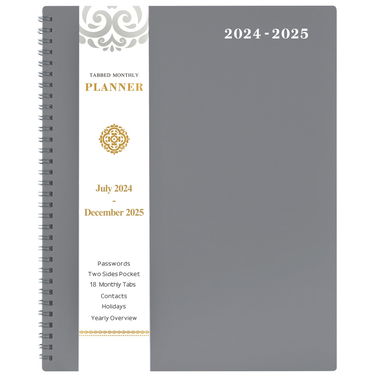 Monthly Planner 2024-2025 - Monthly Planner/Calendar2024-2025, 18-Month Planner with Tabs & Pocket & Label, Contacts and Passwords, 8.5" x 11", Thick Paper, Jul. 2024 - Dec. 2025, Twin-Wire Binding -