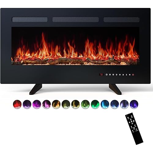 Sweetcrispy 36" Electric Fireplace Wall Mounted or Recessed Insert, 1500W/750W Freestanding Fireplaces Heater with Remote Control,13 Adjustable Flame Color, 12H Timer, Touch Screen
