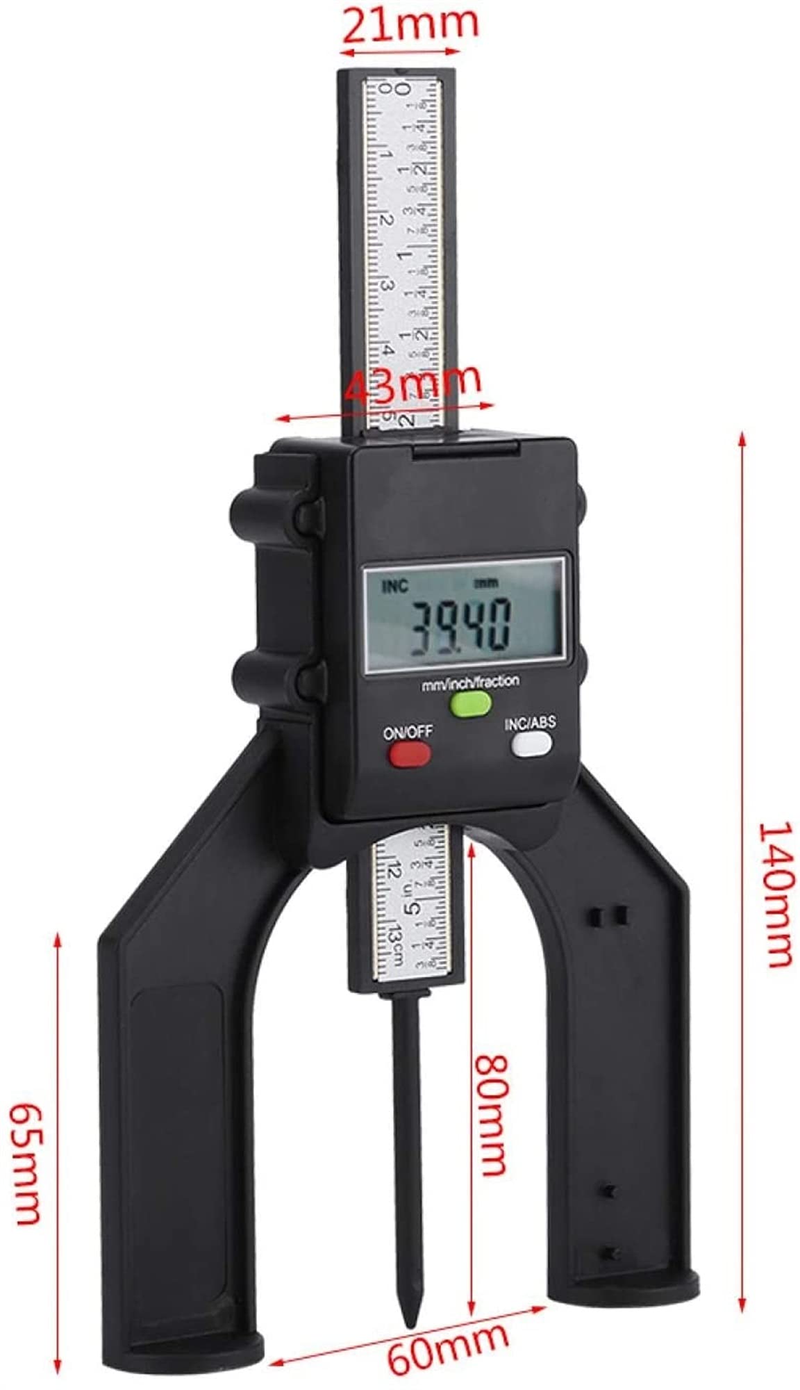 Calibrador de Altura de plástico de ingeniería 0-80 mm Sujete firmemente el medidor de Profundidad Medidor de Altura Medidor de Altura Digital Duradero con pies magnéticos