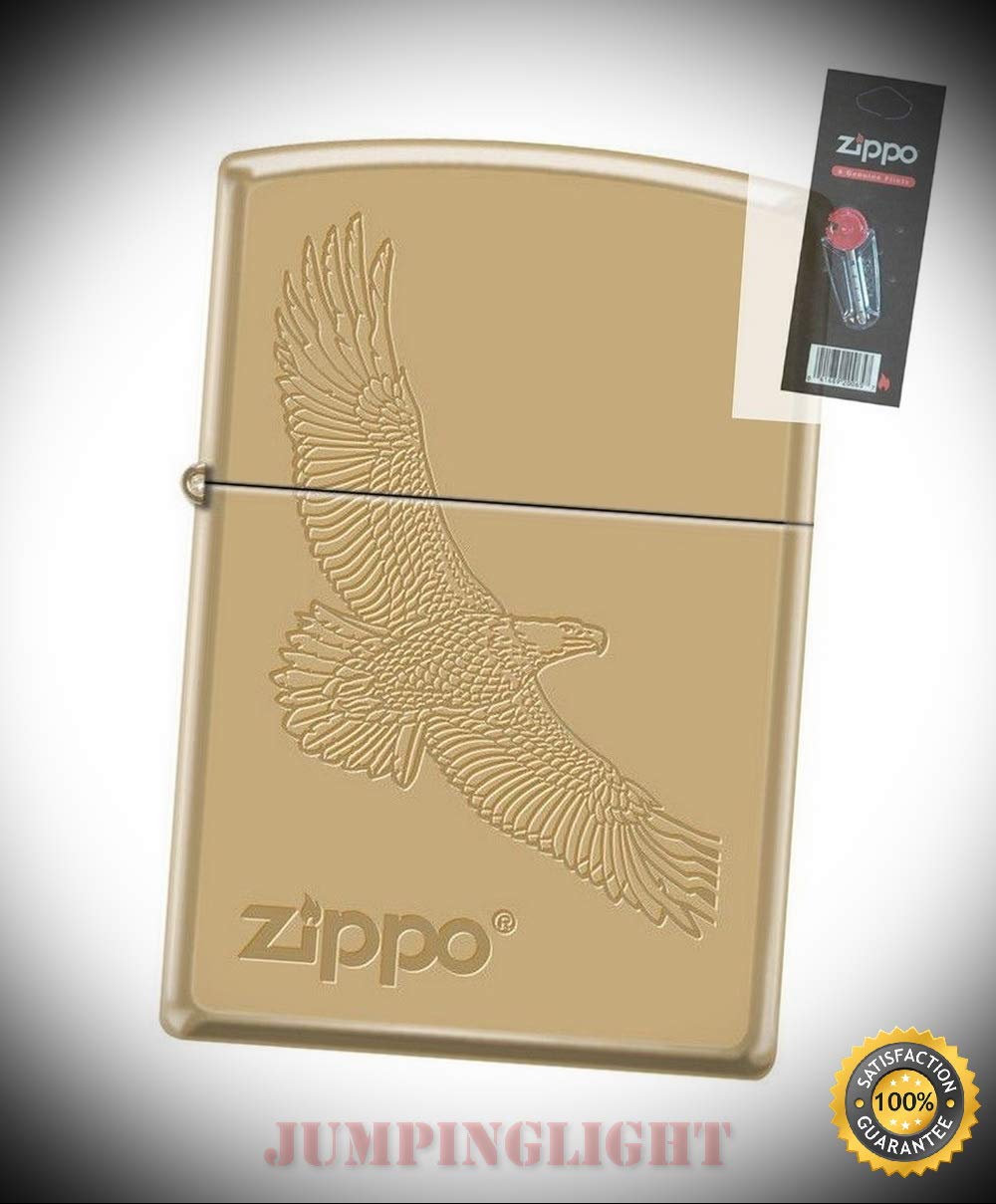 4551 Eagle Flying Logo High Polish Brass Finish Lighter with Flint Pack - Premium Lighter Fluid (Comes Unfilled) - Made in USA!