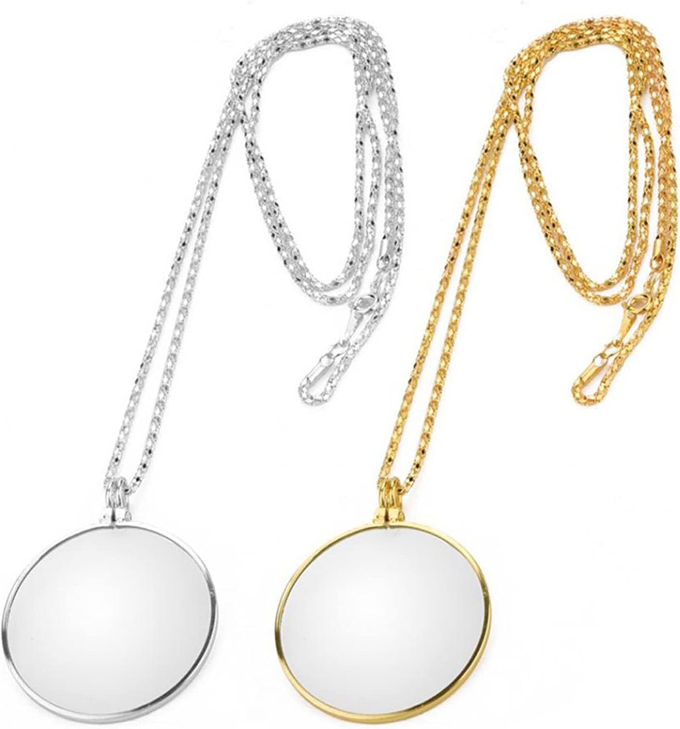 Meichoon Colgante cuello lectura gafas 5X aleación lupa 2 unids conjunto mujeres lectura periódico oro y plata UC30