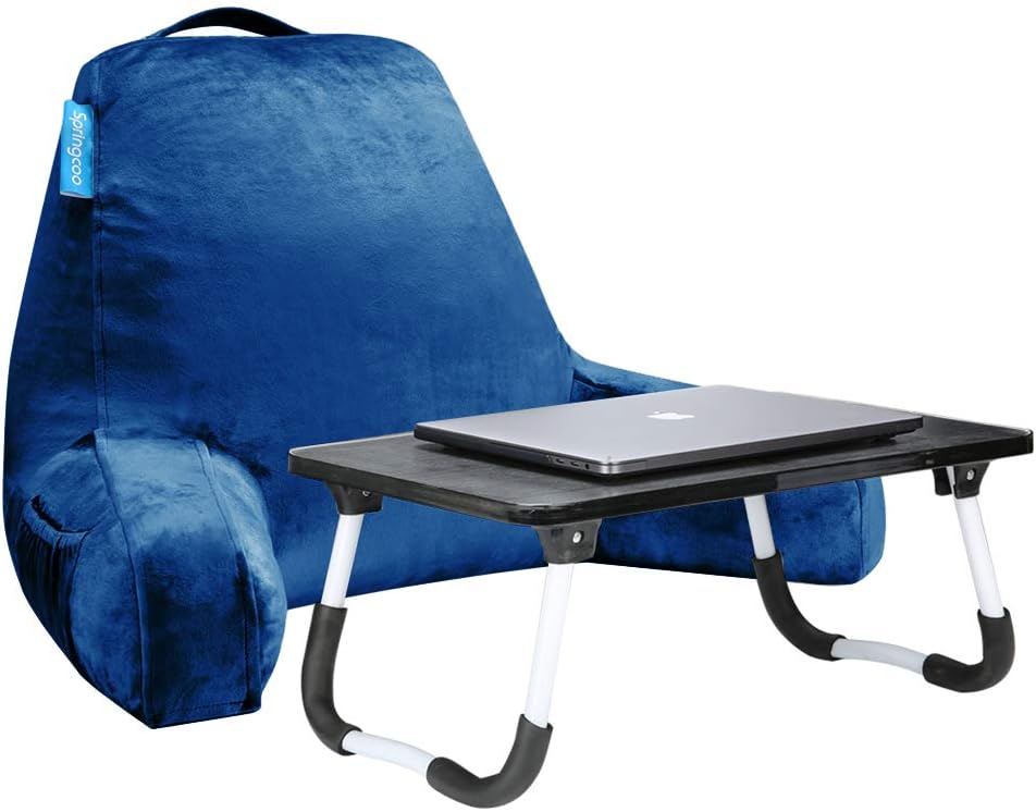 Springcoo Reading Pillow-Bonus Lap Desk-Shredded Foam TV Pillow with Removable Cover-Great Support for Reading, Relaxing, Watching TV -18IN-Gray: Kitchen & Dining