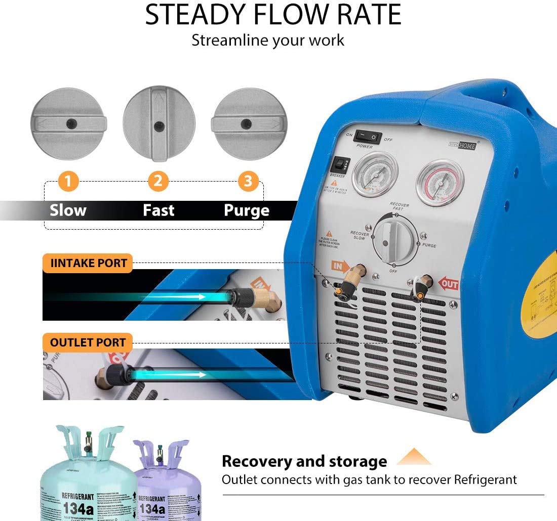 VIVOHOME Electronic Refrigerant Charging Scale with Separate Auto-Dosing Charge Valve with VIVOHOME 110-120V AC 60Hz 3/4HP Single Cylinder Portable Refrigerant Recovery Machine Blue