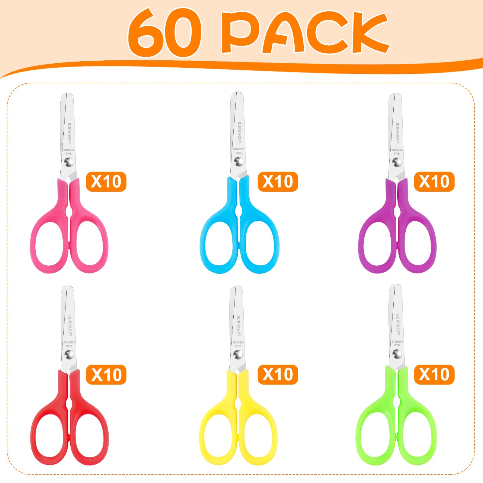 60 Pack Blunt Tip School Scissors For Kids Crafts 60 Pack School Safety  Scissors | 5.5 Inch Blunt Tip Scissors For Kids Classroom \u0026 Crafts Safety  Scissors For Kids, image size:1600x1600