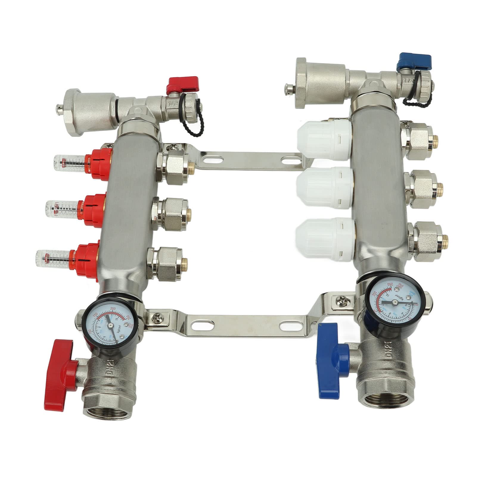 EMUKOEP Colector de Calor Radiante de 3 Bucles con Medidor de Flujo de Alta Precisión, Manómetro, Kit de Colector de Calor para Piso G1in