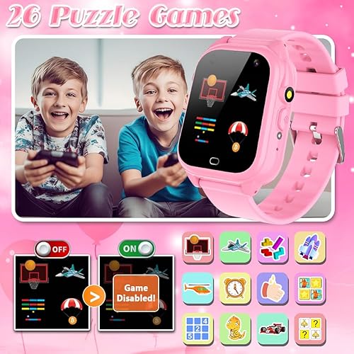 Miniatura 3 de Reloj inteligente impermeable para niños y niñas de 3 a 12 años, pantalla táctil HD con 26 juegos de rompecabezas, cámara, grabación de video,