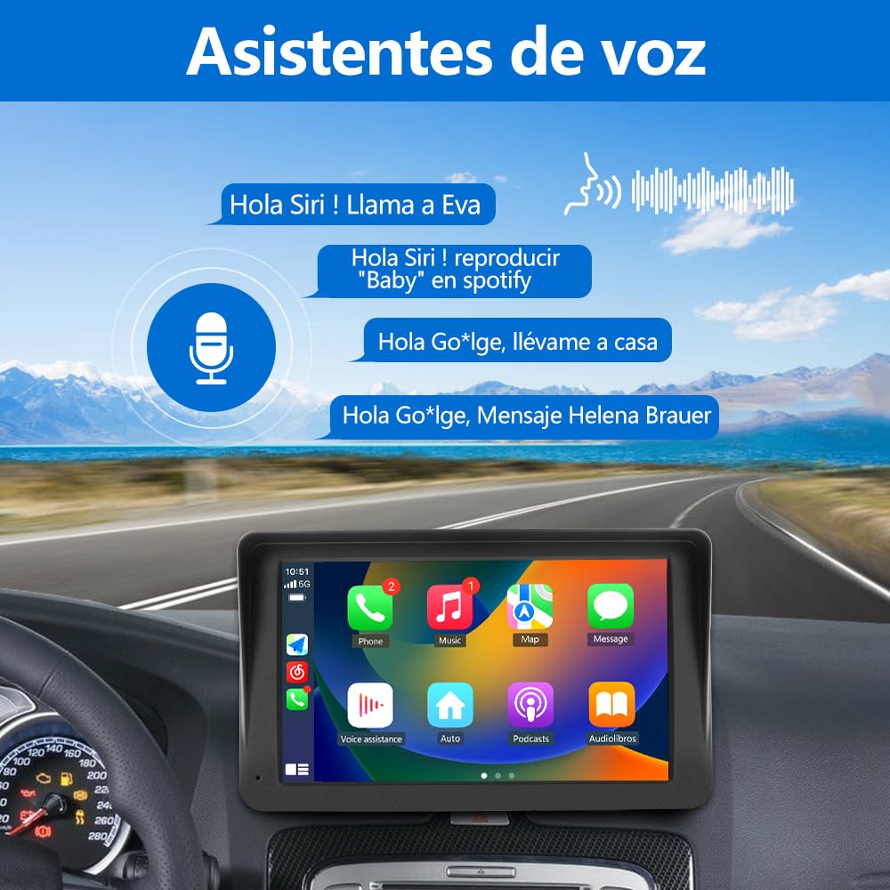 AWESAFE 7”Pantalla de Coche CarPlay/Android Auto/MirrorLink Inalámbrico para Coche, Reproductor de Coche Pantalla Tactíl Admite Bluetooth/SIRI/Asistencia de Voz/Sin Instalación