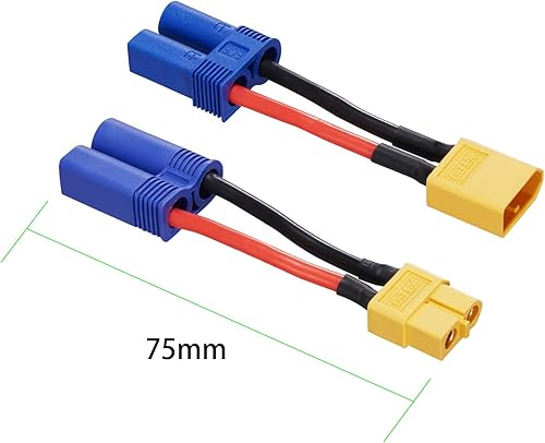 Miniatura 2 de 4 adaptadores XT60 a EC5 macho hembra, XT60 a macho hembra EC5 adaptador con cables 14AWG de 1.969 in para conectores de batería RC LiPo (paquete de