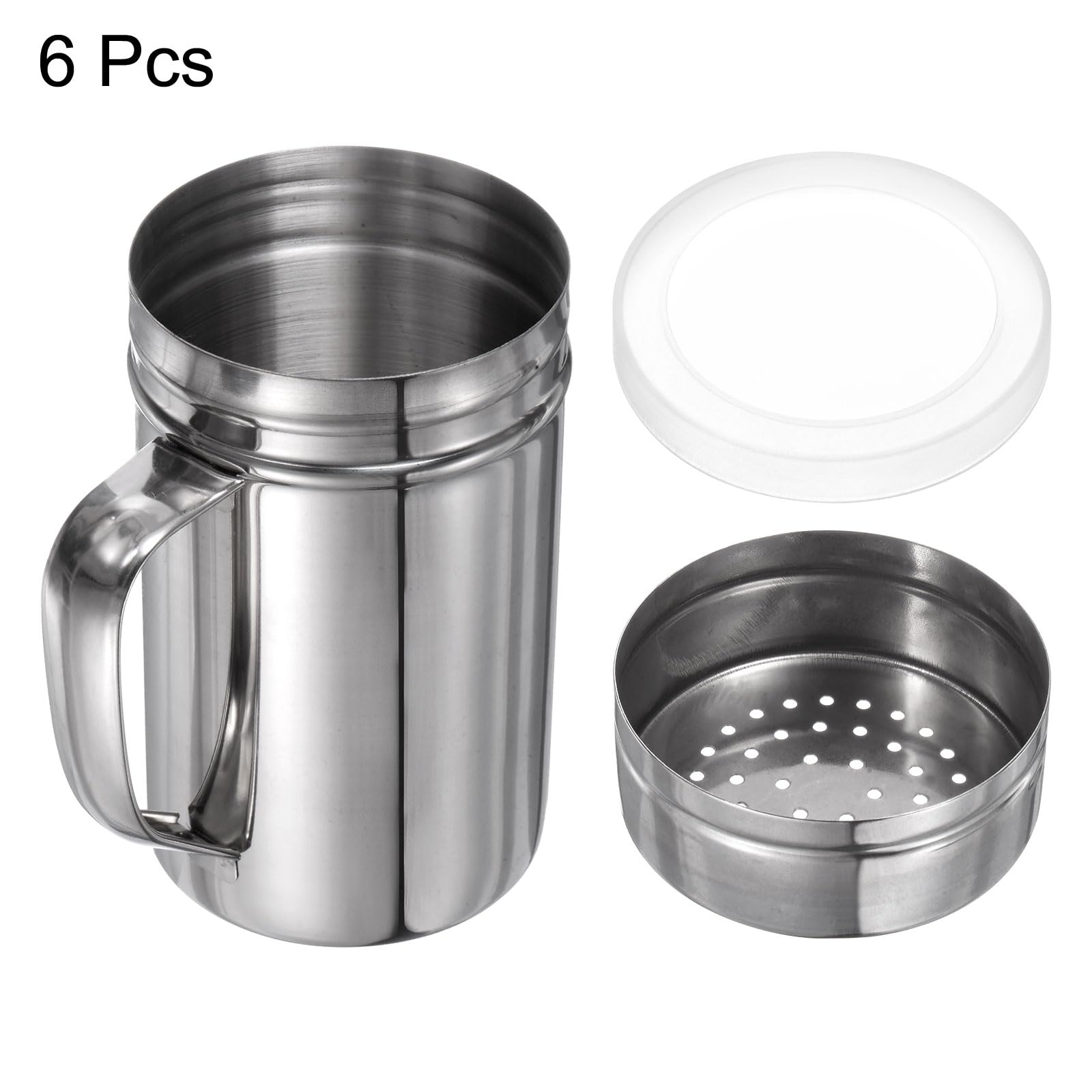 QUARKZMAN 6Pcs Saleros de Especias de Acero Inoxidable de 14 Onzas con Asa y Tapa para Sal, Azúcar, Harina