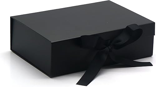 AVUX Caja de regalo protectora de esquina de 10.5 pulgadas con tapa de lazo y cinta, una caja de regalo vacía de color negro para Navidad, día de