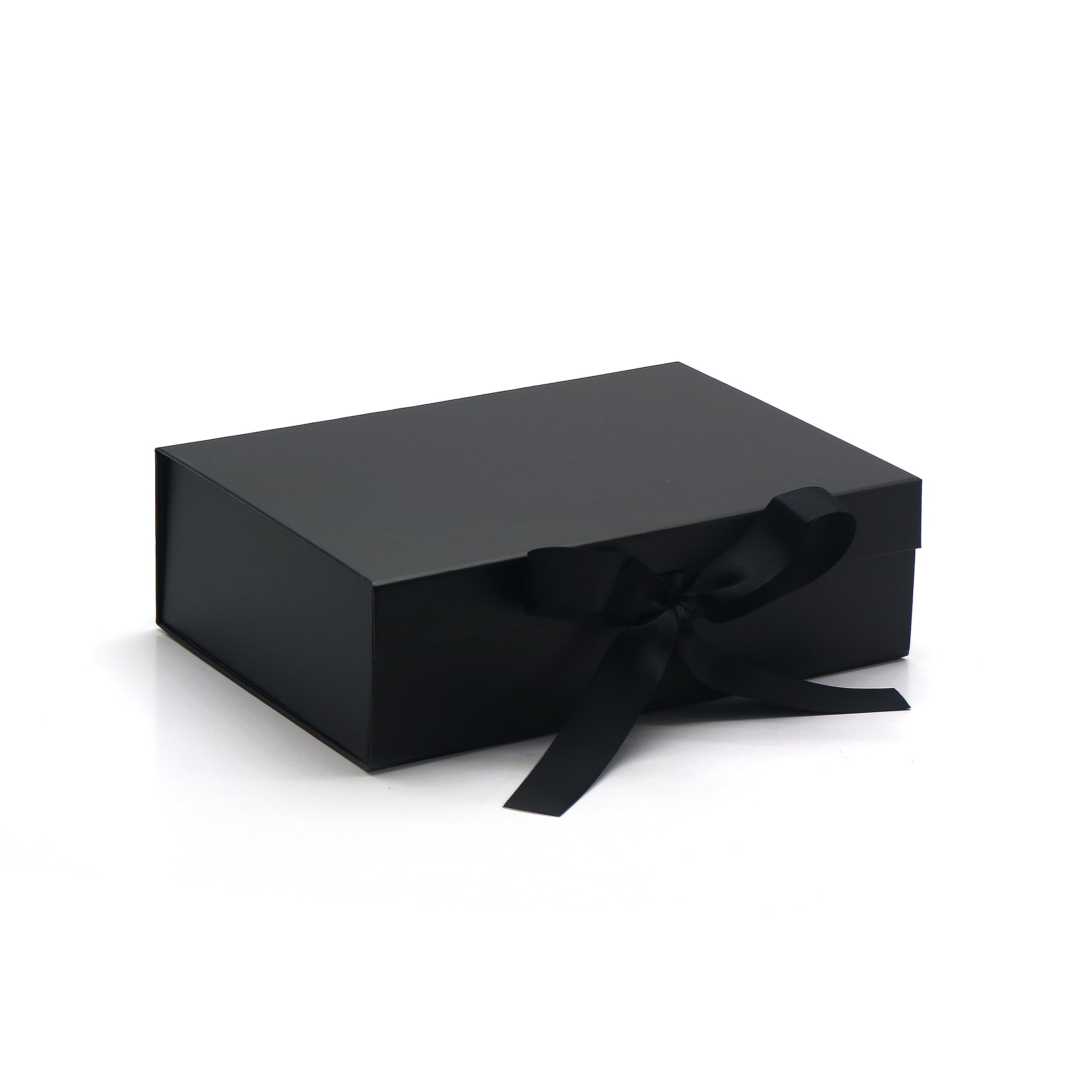 AVUX 10.5 inches Corner Protective Gift Box with Bow Lid and Ribbon- A Black Colored Empty Gift Box for Christmas, Valentine’s Day, Weddings and Birthday Parties for Men and Women