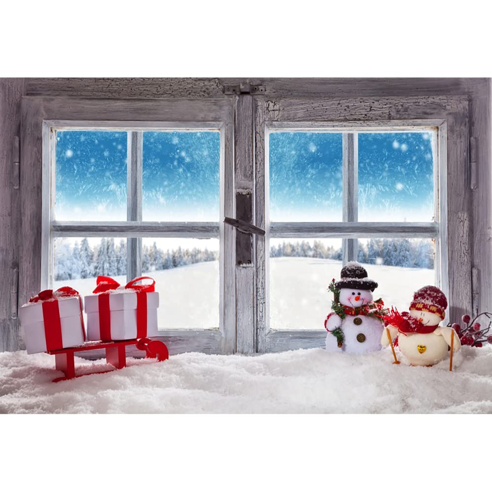 Aoihrraan 1,5x1,5m Merry Christmas Photography Backdrop Snowman Red Lantern Xmas Tree Snowflakes Winter Snow View Background New Year Holiday Family Outdoor Party Kids Portrait Photo Studio Props