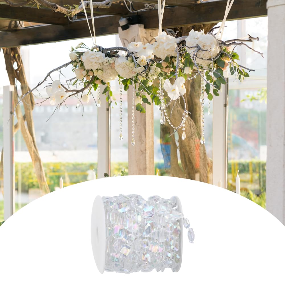 Decorazione di Perline per Albero di Natale, Ghirlanda di Perline Trasparenti Iridescenti da 5m Ghirlanda di Cristallo Xmax per Albero di Natale Festa Matrimonio Porta Finestra (Argento