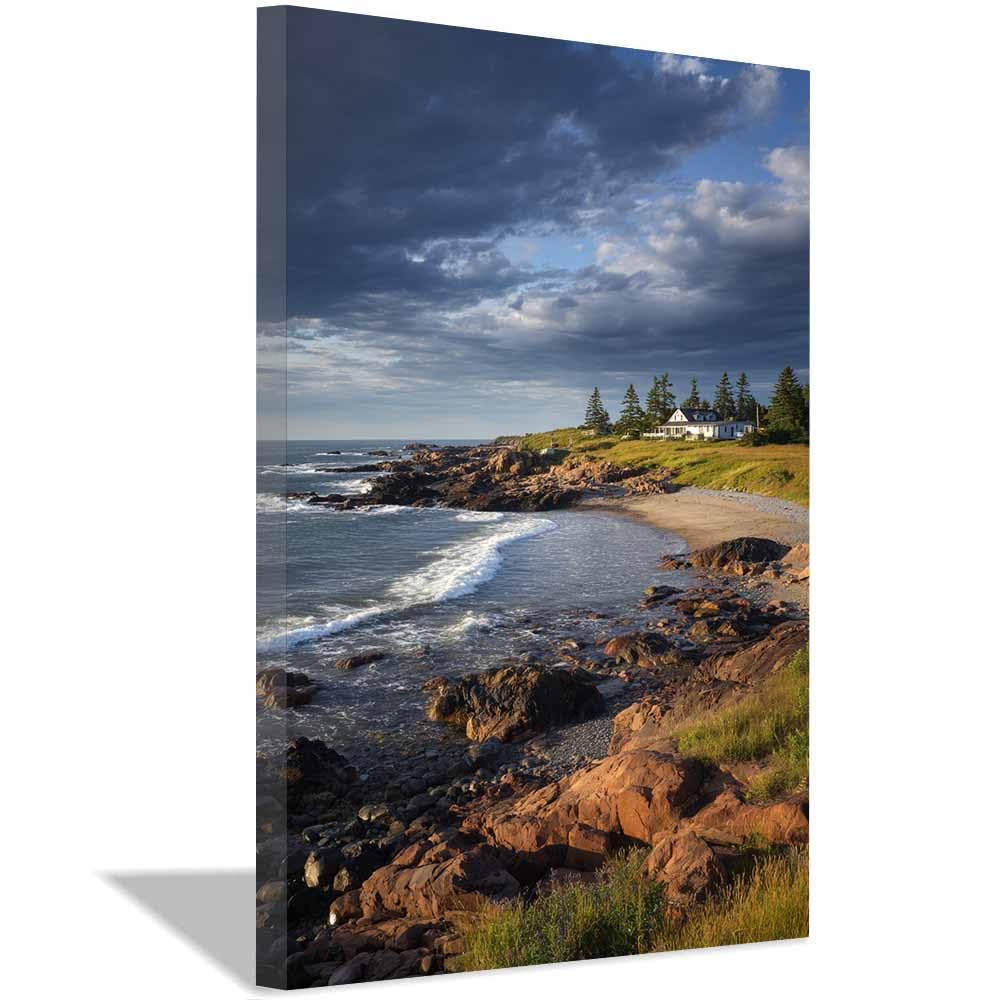 HOQIU Beautiful wall art Coastsal Rockys Shoreline canvas artwork for wall, art prints, For living room, bedroom, bathroom, dining room, painting and decor.(Multicolor)-30x40cm Framed