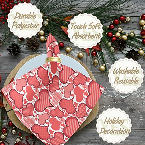 Naanle Valentine's Day Hearts Cloth Napkins Dinner Table Napkins Set Of 4 Solid Washable Reusable Polyester Napkins With Hemmed Edges For Home Holiday Party Decor Oversized 20 X 20 In #TOP1