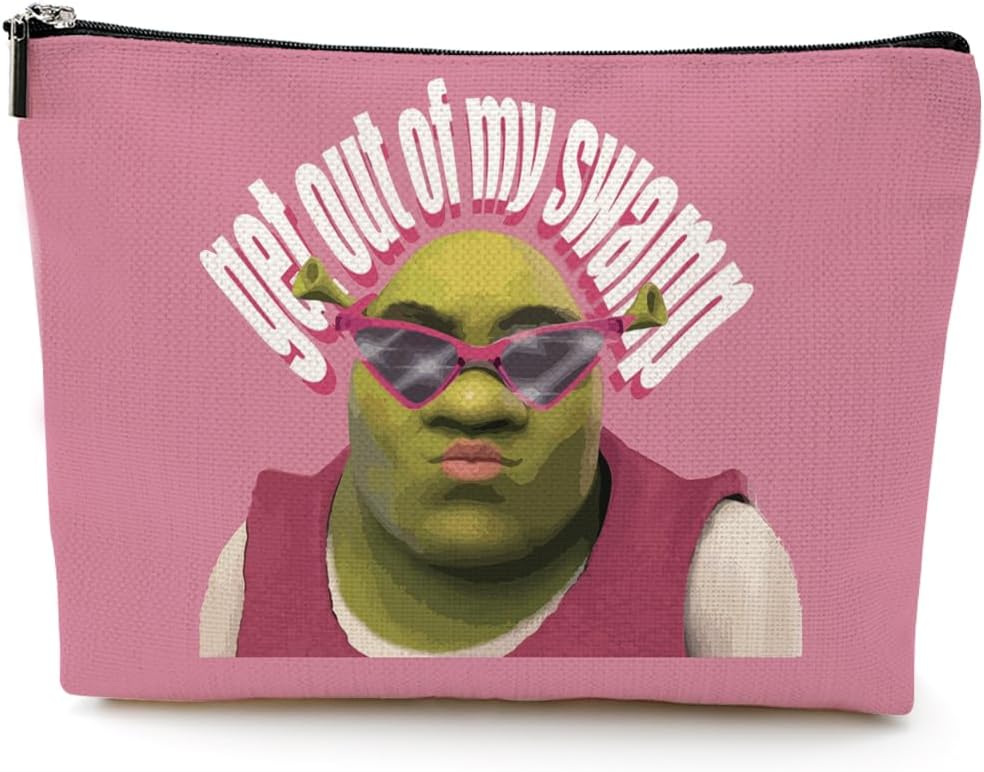 DJHUNGInspired Cartoon Movie Green Character Cosmetic Bag Funny Movie Merchandise Cartoon Fan Gift Pink Makeup Bag for Women Friend Girl Daughter Sister Niece Female Coworker Birthday Christmas Halloween