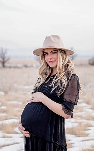 Vista 6 de Lanzom Sombrero de lana clásica para mujer con hebilla de cinturón y ala ancha Panamá