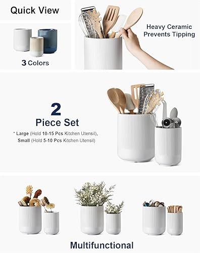 Miniatura 2 de LE TAUCI Morden - Soporte para utensilios de cocina, 7.3 + 5.4 pulgadas, de cerámica, para encimera, utensilios de cocina grandes, organizador de