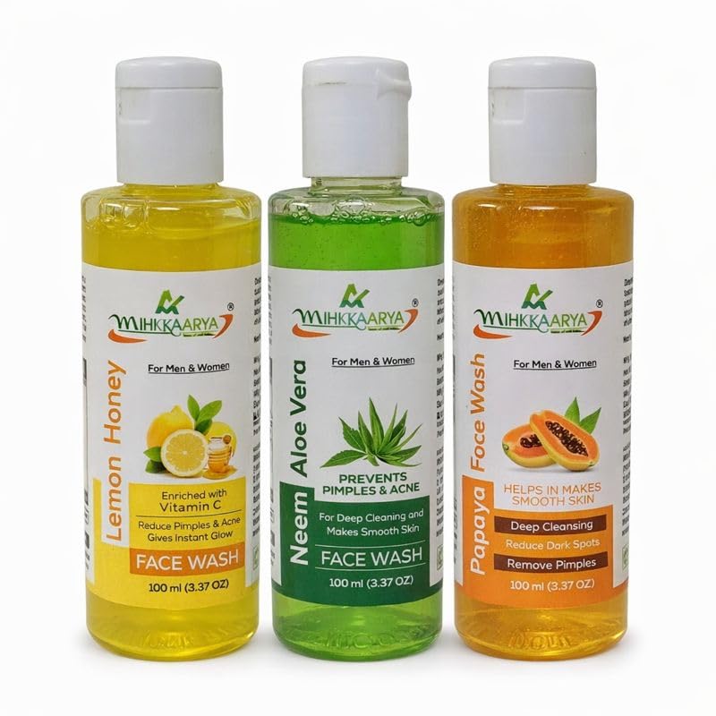 Image of Herbal Glow Care - Papaya, Lemon & Honey, Neem & Aloe Vera Face Wash Combo (Pack of 3)