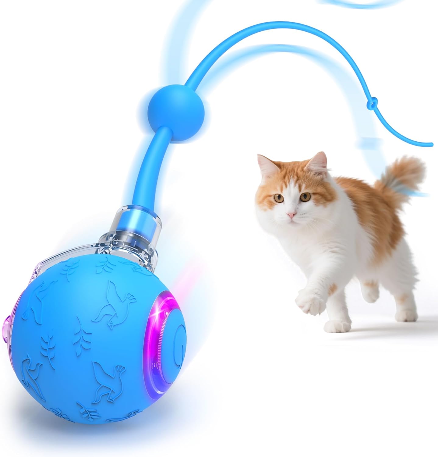 PUHOHUN ‌‌Interactive Cat Toys for Indoor Cats‌ Adult‌ with Tail Switchable Mouse Sounds, ‌Kitten Enrichment Ball Toys‌ for Hunting Self Play, Automatic Rechargeable Quiet Game to Bored Blue