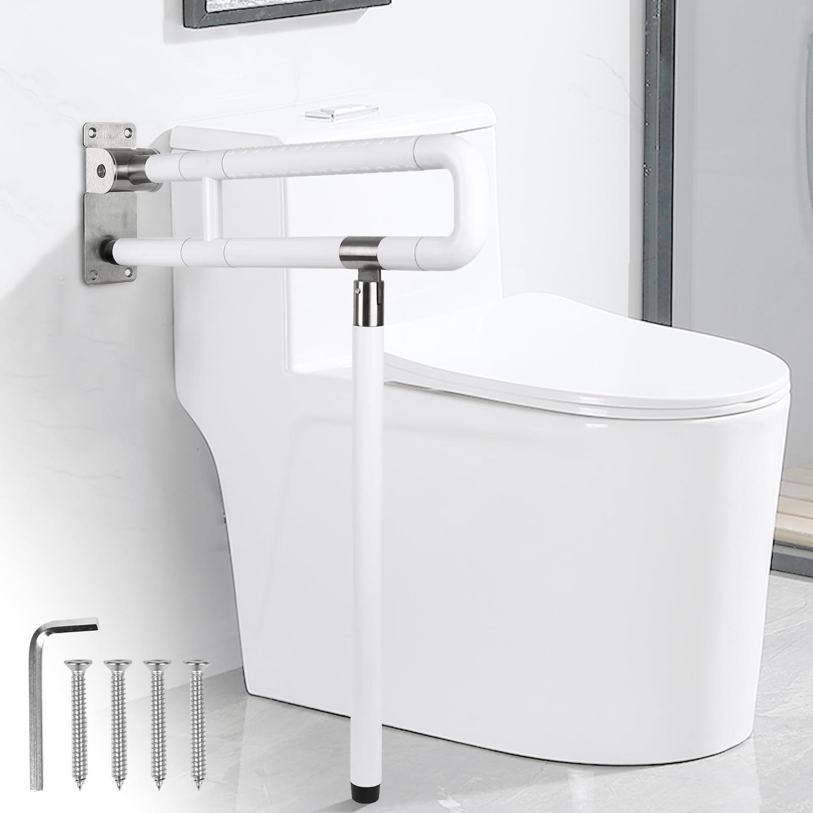 Barra Abatible Baño Minusvalido, Barra de Apoyo Para Baño Agarre Inodoro Barras Asidero, Pasamanos Barandilla Baño WC, 150KG Asas de Ducha Antideslizantes Handicap pasamanos de Baño Apoyabrazos