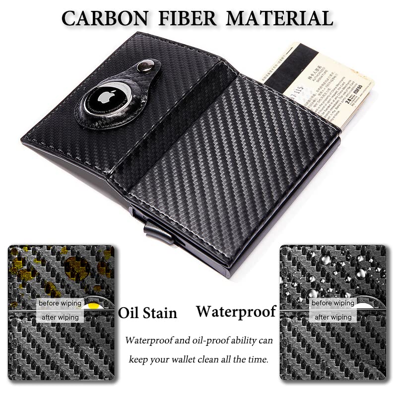 Mens Smart Airtag Wallet(NO Airtag) with Pop Up Button, Rfid Blocking Carbon Firber 203