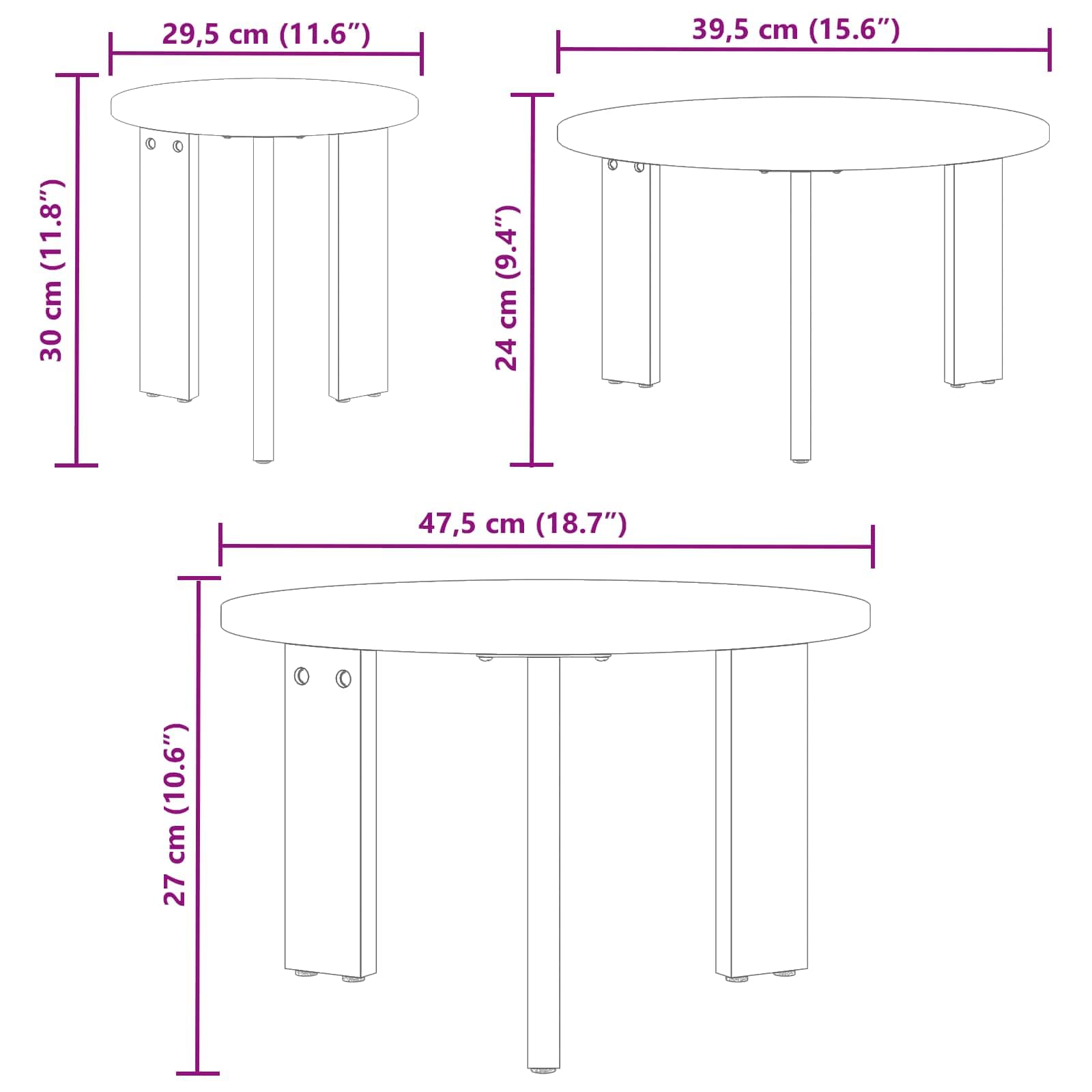 Hothingwell Couchtisch, rund, 3 Stück, massives Kiefernholz, Weiß | Steckbares Design, 3 verschiedene Größen, einfache Pflege mit feuchtem Tuch, einfache Montage