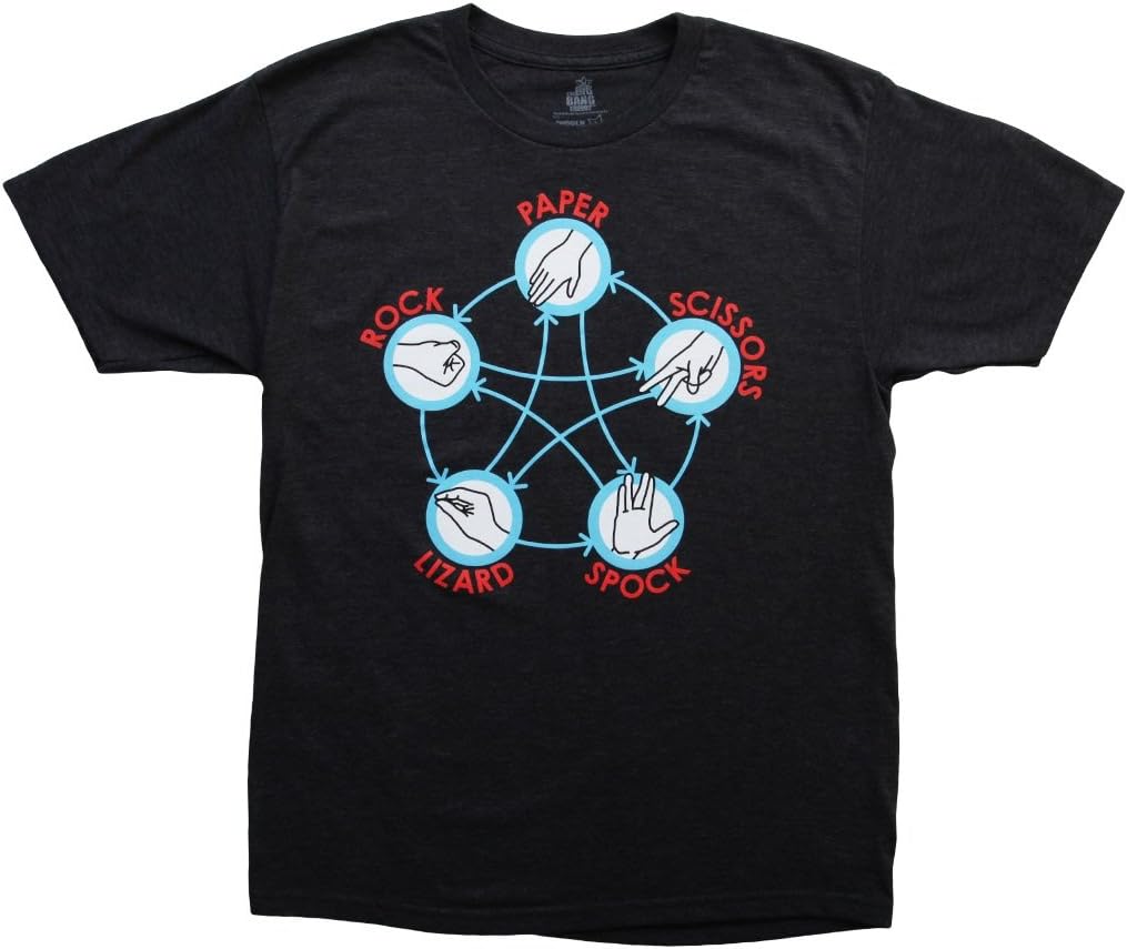 Star Trek - Big Bang Theory Mash Up - Rock Paper Scissors Lizard Spock Adult T-Shirt Tee,Black,XX-Large