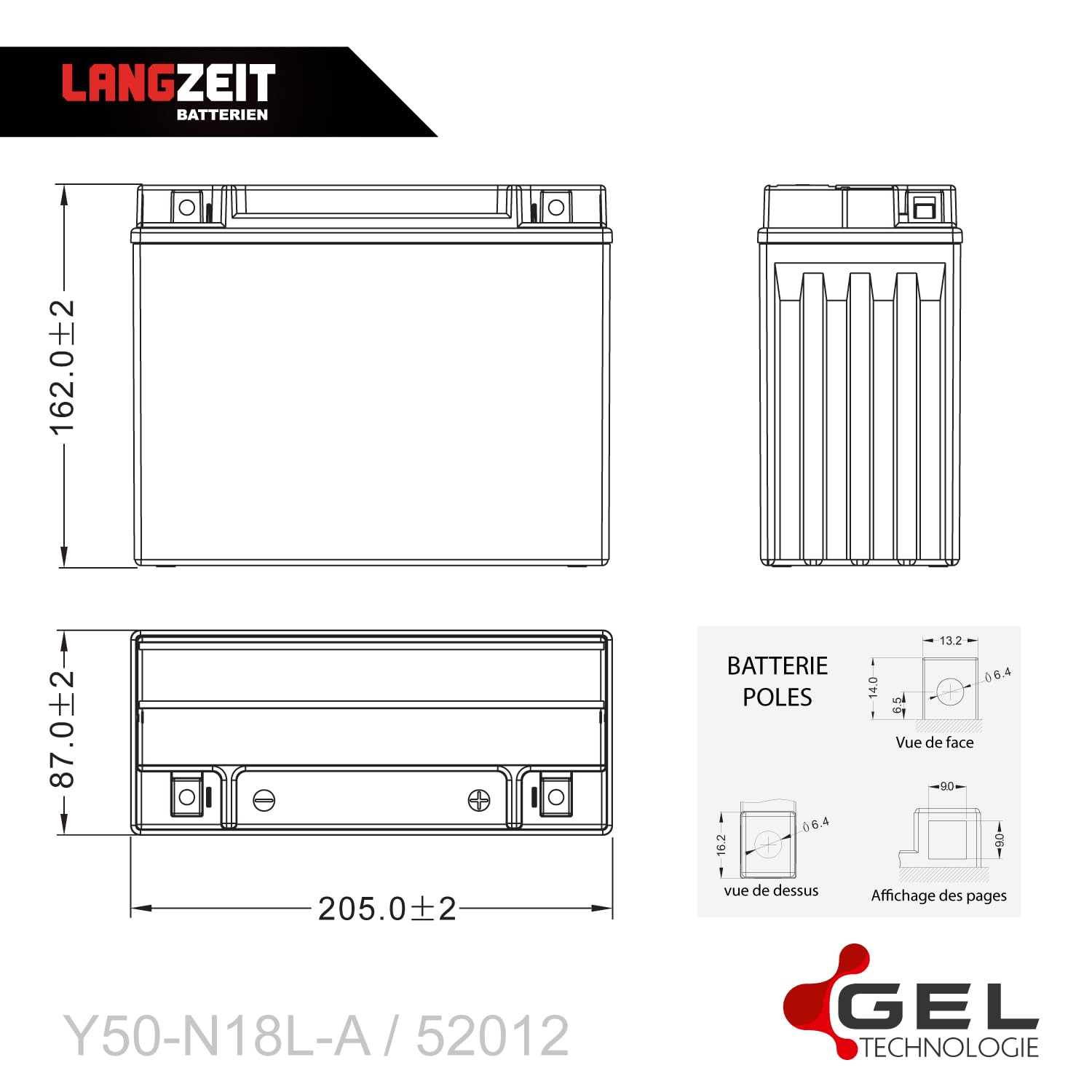 LANGZEIT Y50-N18L-A batteria moto 12V 21Ah GEL 52012 sostituito 19Ah 20Ah