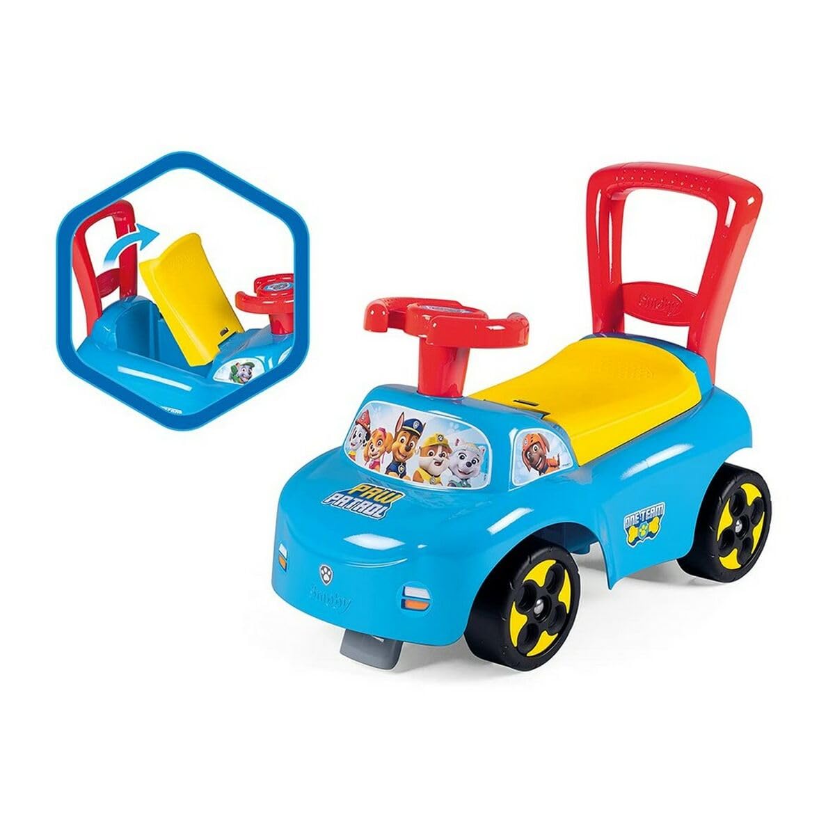 Smoby - Pat'Patrouille - Porteur Auto - Fonction Trotteur - pour Enfant Dès 10 Mois - Coffre à Jouets - 720531