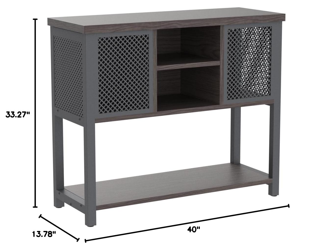 Industrial Sideboard Buffet Cabinet, Wood and Metal Modern Kitchen storage Cabinet, Rustic Accent Sofa Console Table with 2 Doors, Home Coffee Liquor Wine Bar Cabinet for Dining Room, Dark Oak