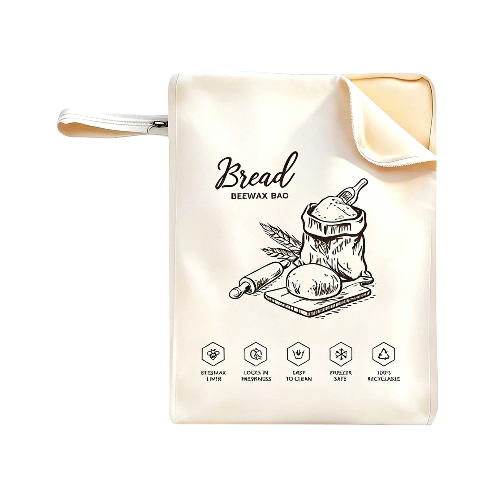 Oxxggkao Innovative Bees Wax Lined Produce Bag Zippered Styles Food Organiser for Sourdough Bread Kitchen Accessories Recyclable Beekeeping Food Storage Bags