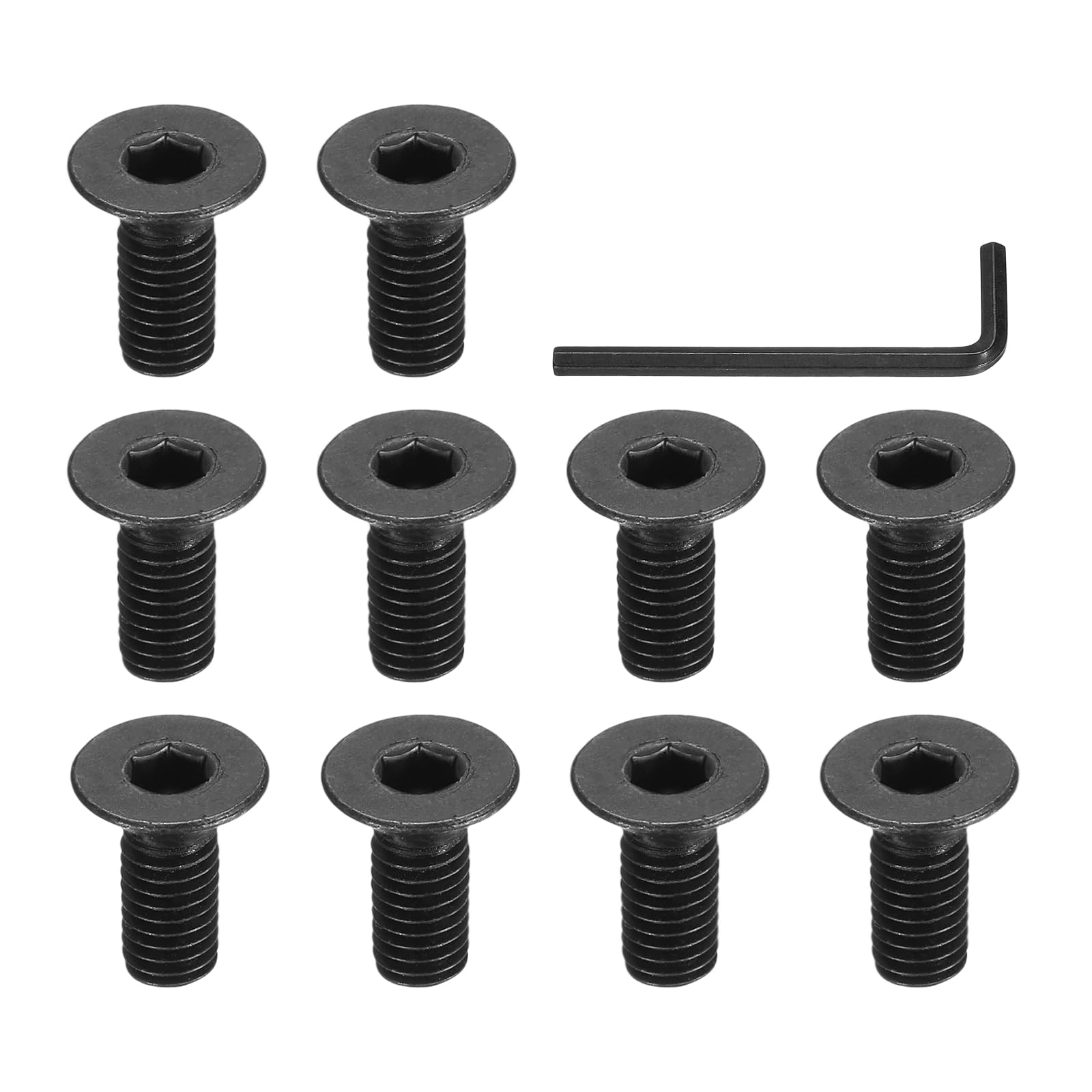 PATIKIL #10-32 x 1/2 Inch Flat Head Socket Cap Screws, 10 Pcs Flat Countersunk Bolts Hex Socket Drive Machine Screws Full Thread Coarse Thread UNC with Hex Spanner Black Oxide Grade 10.9
