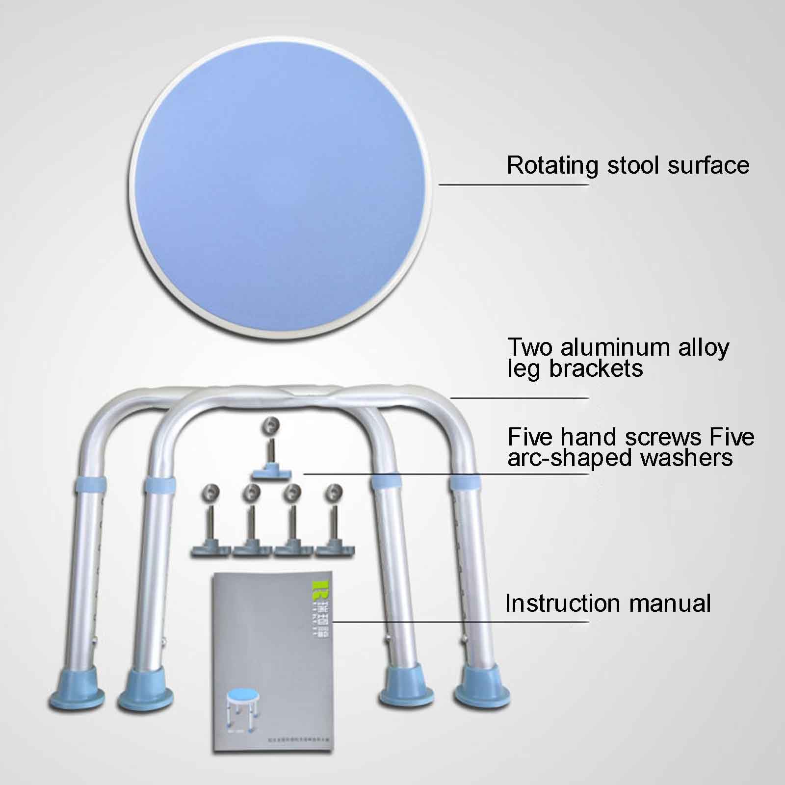 Herramienta-Free Assembly Ajustable giratoria Ducha Taburete y bañera Asiento con Anti-Deslizamiento de Goma Consejos, Taburete de Ducha para Ancianos, discapacitados,Suction Cup Type