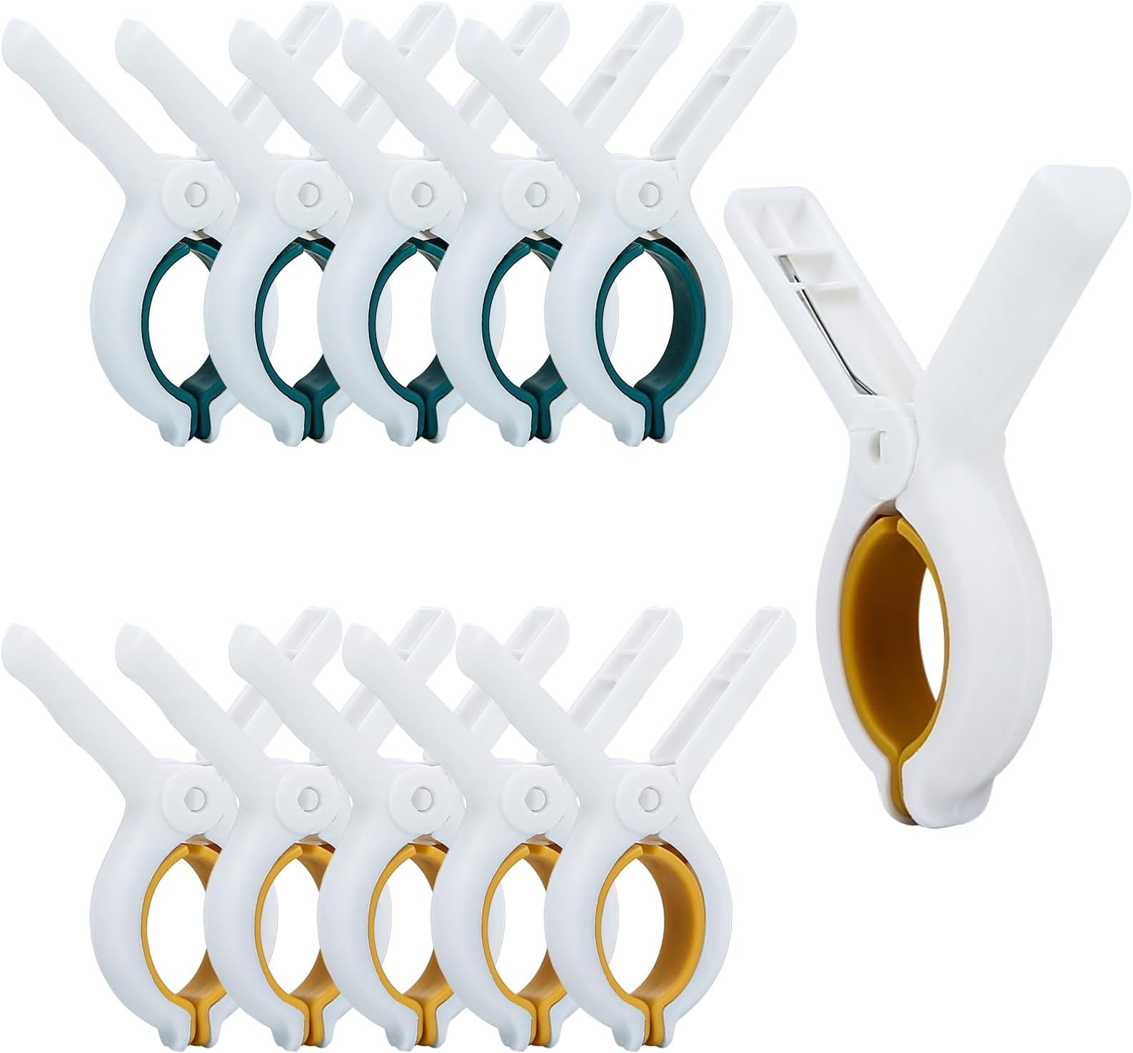 10 Pcs Large Drying Quilt Clips, Clothespins, Strong Windproof Clips, Plastic Clips for Drying Clothes, Fixing Clothes, Quilts, Towels (Khaki and Blue)