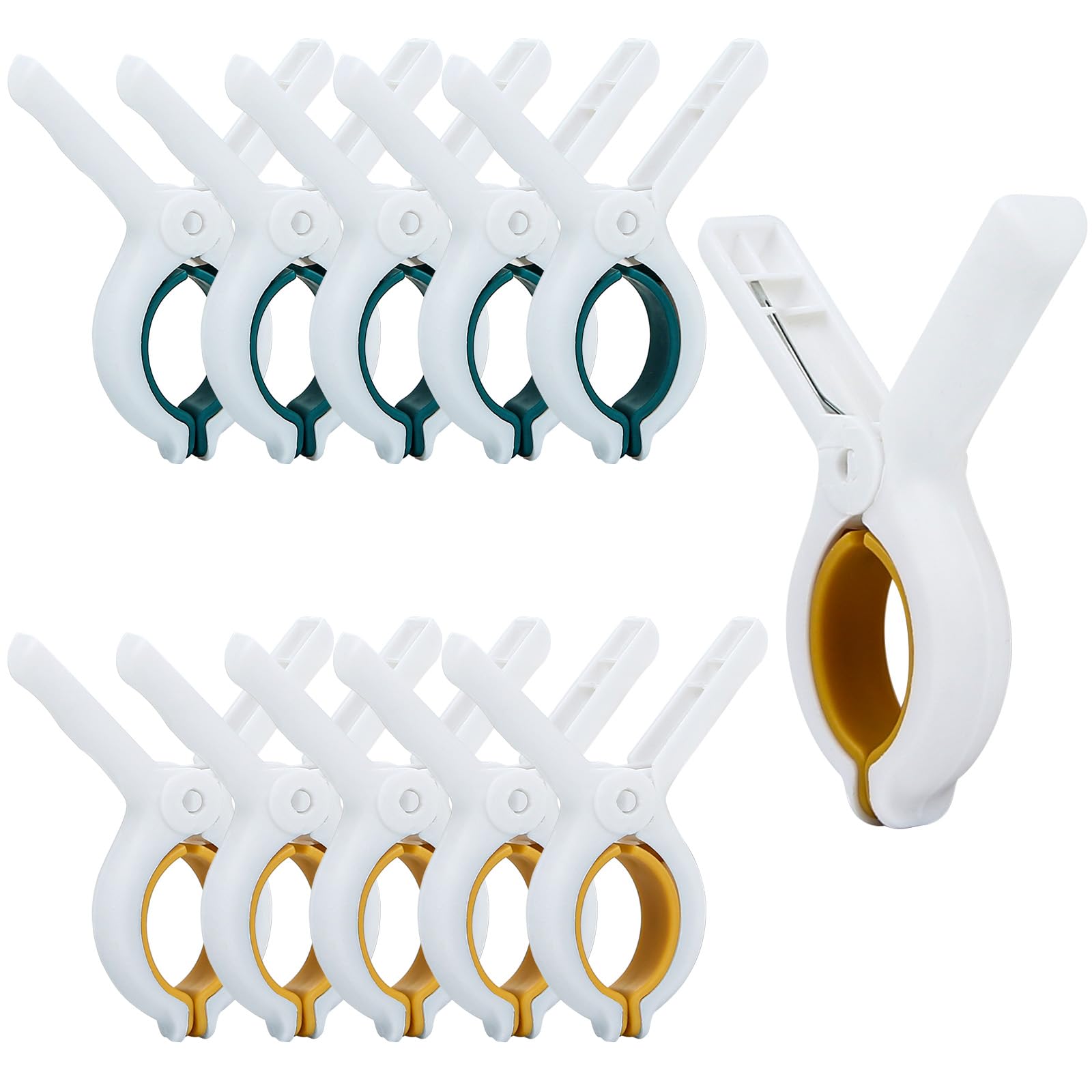 10 Pcs Large Drying Quilt Clips, Clothespins, Strong Windproof Clips, Plastic Clips for Drying Clothes, Fixing Clothes, Quilts, Towels (Khaki and Blue)