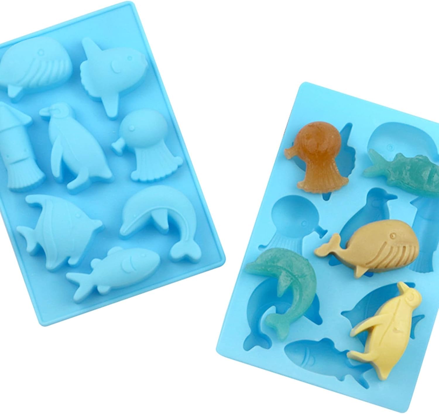 2 Pack Sea Marine Fish Silicone Cake Moulds Fish Chocolate Cake Decorating Candy Molds Ocean Animal Theme Jelly Muffin Baking Tools for Cupcake Dessert Pastry Clay Resin Candle Wax Soap Molds-image-20