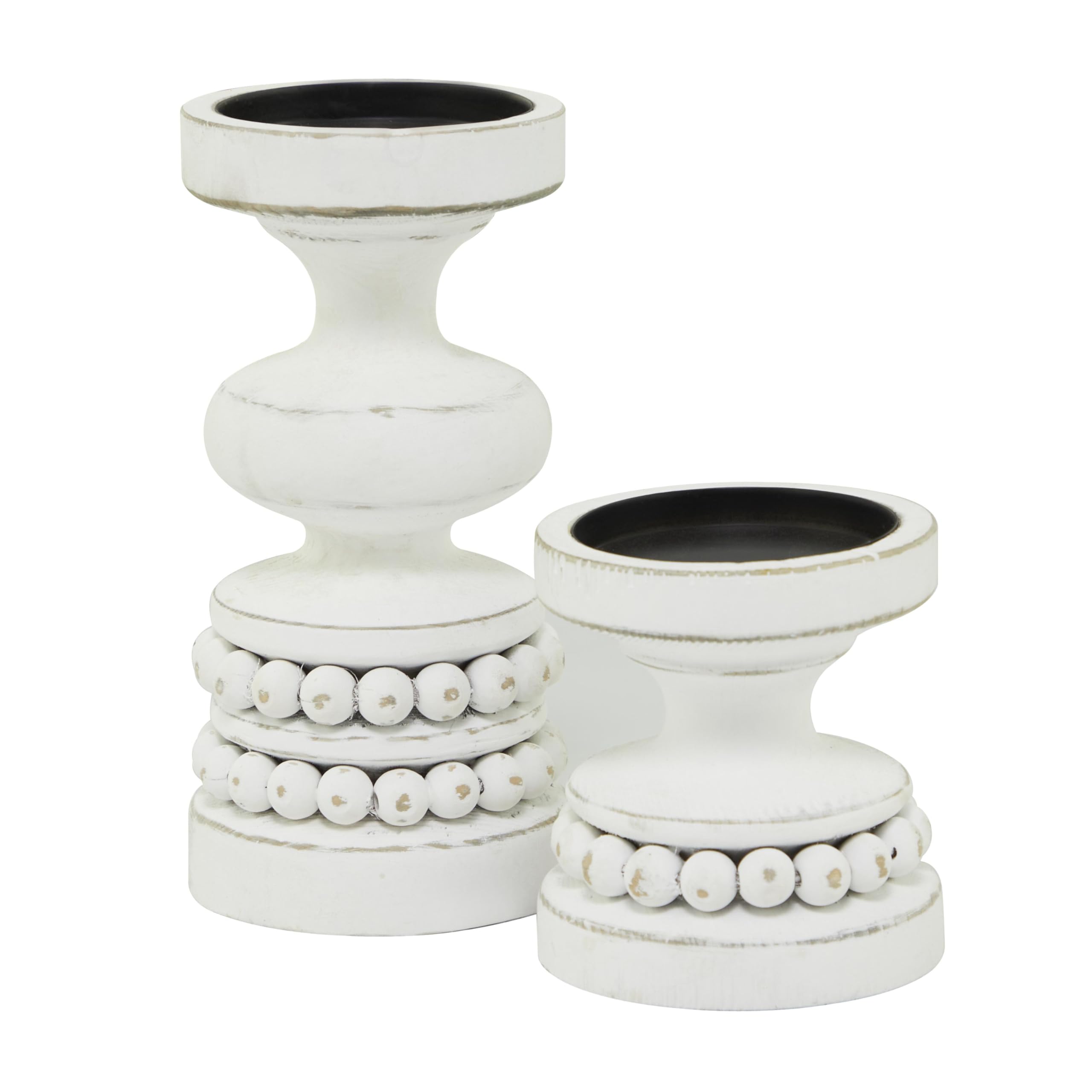 Juego de 2 candelabros Decorativos de Madera Novogratz, 20,3 cm, 10,2 cm de Alto, Color Blanco