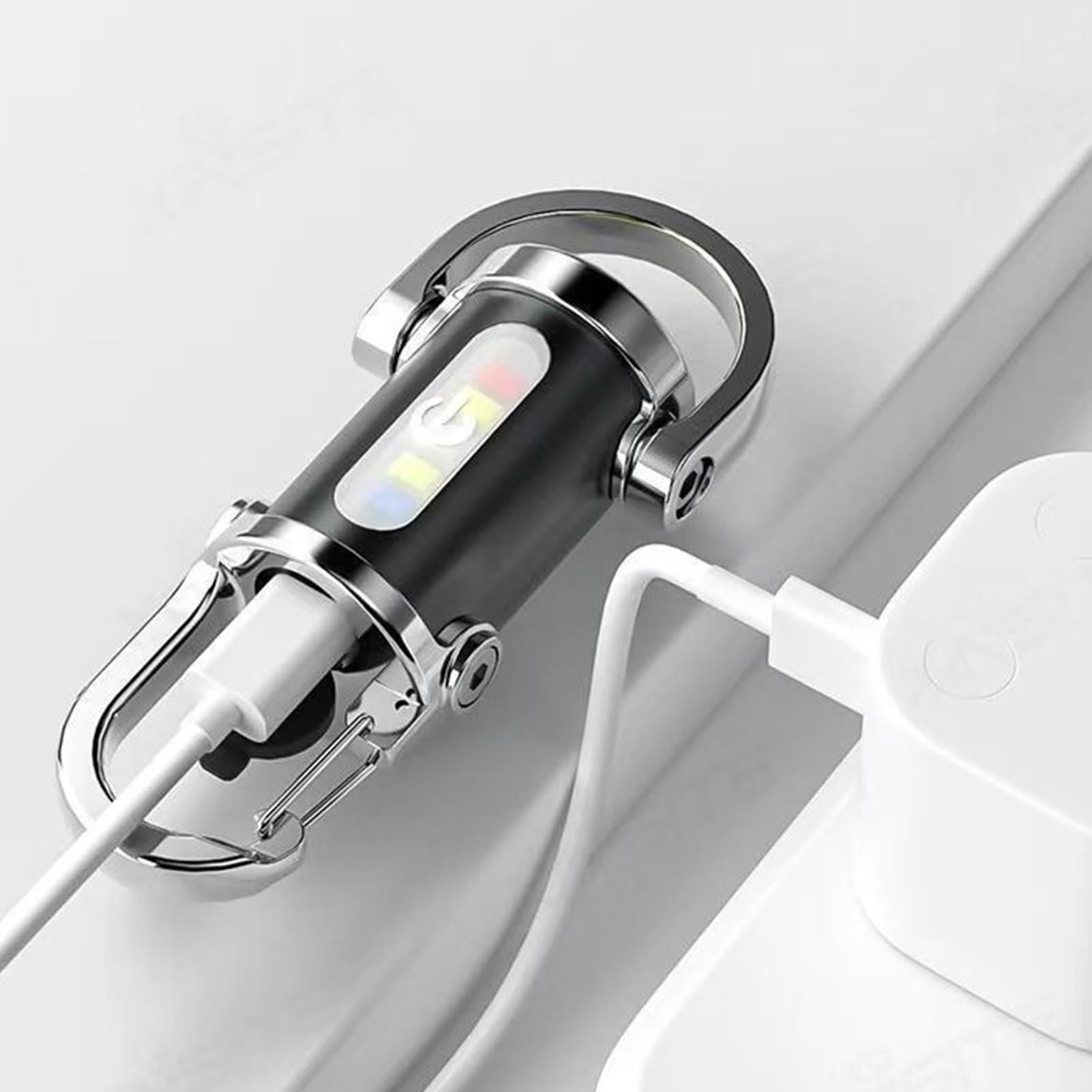Mini llavero 2 en 1, linterna recargable con luz lateral y cargador de teléfono, linterna portátil pequeña de carga USB, ligera para situaciones de emergencia de camping al aire libre