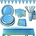 Ensemble de vaisselle de fête en papier bleu et or, assiettes en papier, serviettes, tasses, pailles, bannière, nappe pour décorations d'anniversaire Anniversaire de mariage Noël - Pour 25 personnes