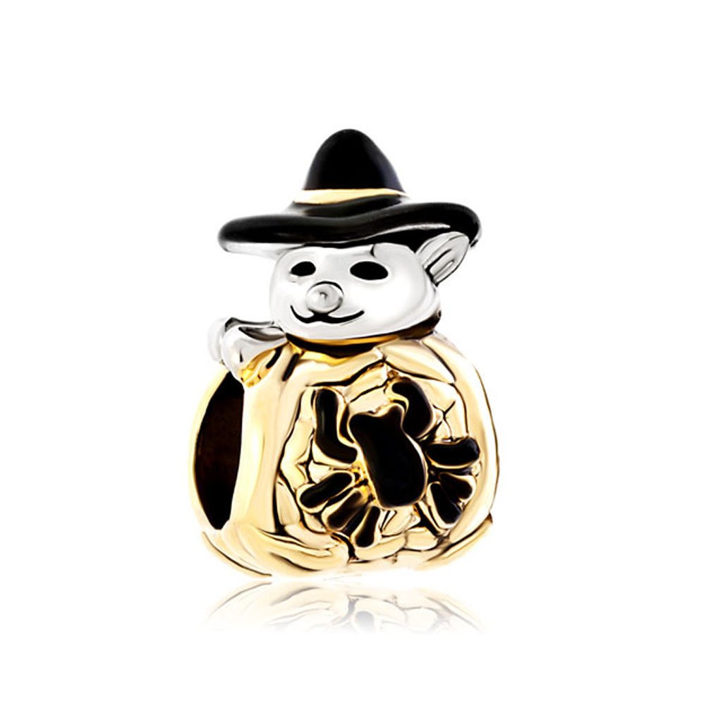 QueenCharmsAnimal Charm Pig in a Hat with Spider European Bead Fits Charm Bracelet